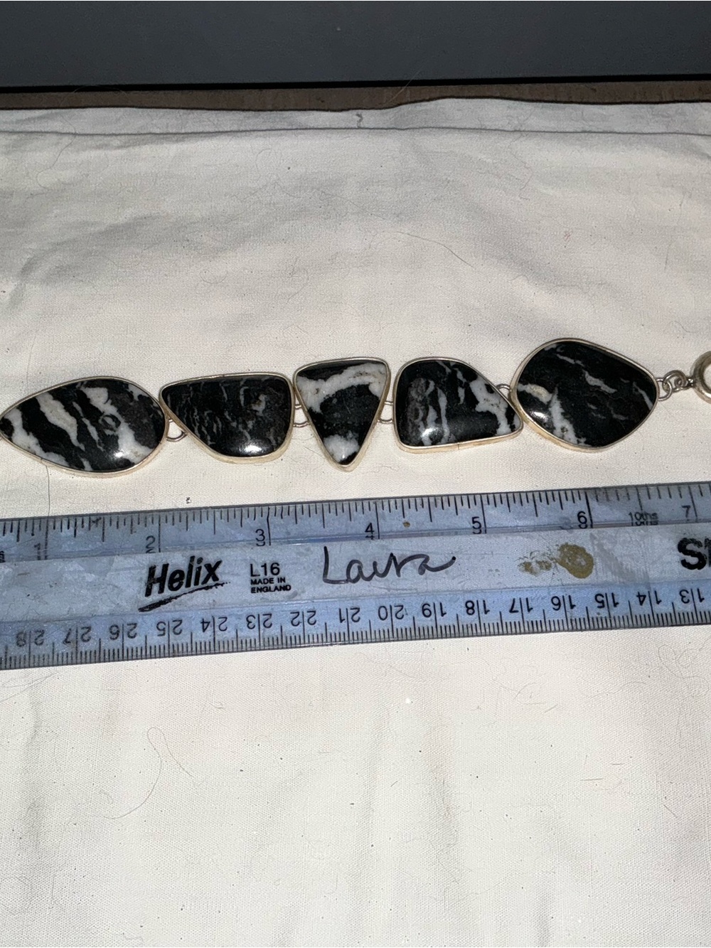 Vintage Women’s Sterling silver natural stone link bracelet 7” Zebra Marble
